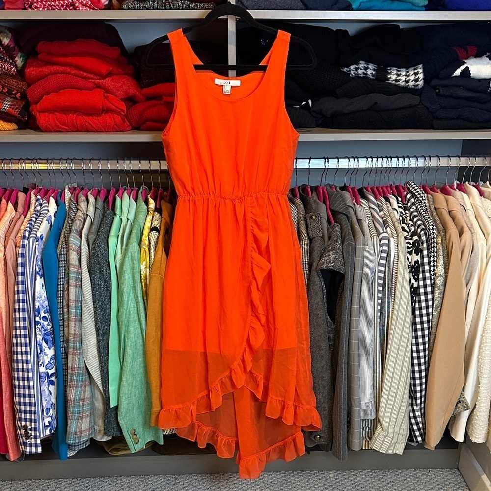 XXI orange sleeveless elastic waistband lined hi low midi dress size S